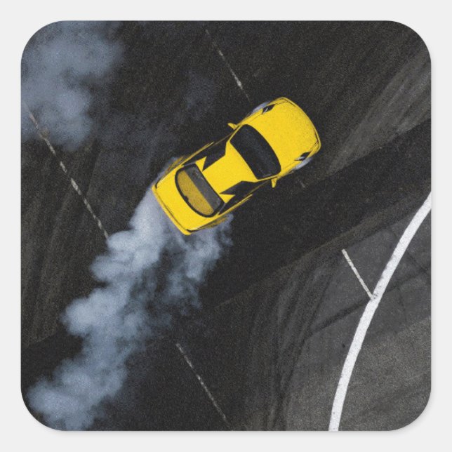 Sticker Carré Fast Sport Car Drifting - Adultes & Kids Racing (Devant)