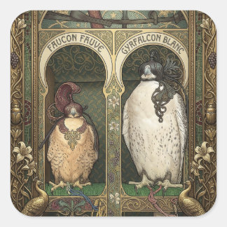 Sticker Carré Faucon Art Nouveau - Oiseau de Proie Fauconnerie