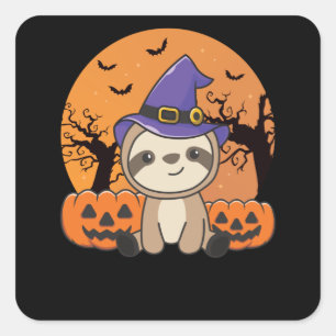 Sticker Carré Fault Sorcière Citrouille Sloths Halloween heureux