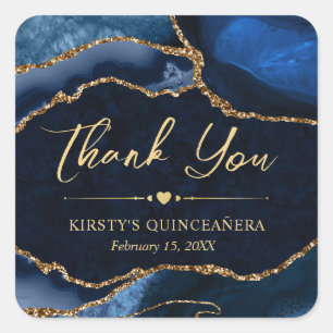 Sticker Carré Faux agate bleu et or pailleté Quinceanera