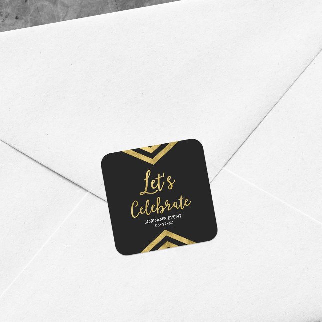 Sticker Carré Faux Gold Chevron Géométrique Faisons la fête (Créateur téléchargé)