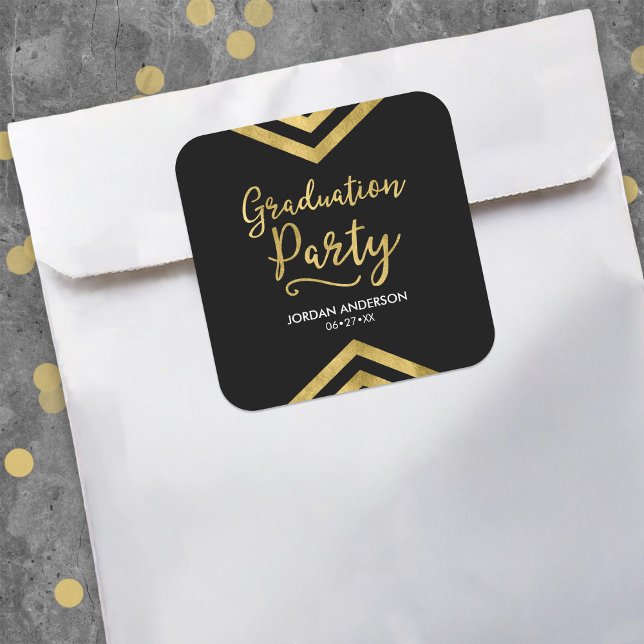 Sticker Carré Faux Gold Chevron Parti de Graduation (Créateur téléchargé)