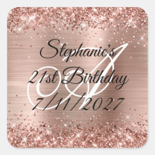 Sticker Carré Faux Rose Gold Parties scintillant et Foil 21e ann