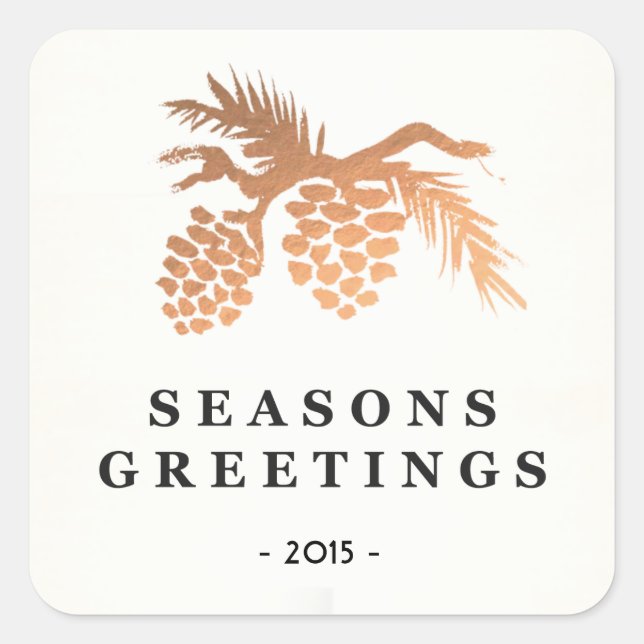 Sticker Carré Faux Rose Gold Pine Cone Vacances (Devant)