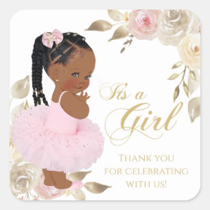 Sticker Carré Faveur de Baby Shower de Princesse Ballerine Afric