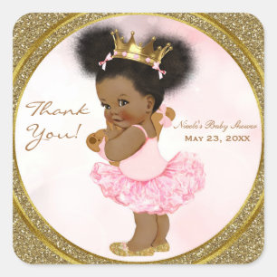 Sticker Carré Faveur de bébé princesse vintage en or rose paille