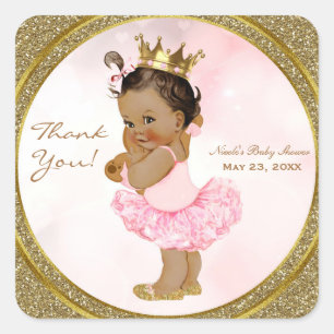 Sticker Carré Faveur de bébé princesse vintage en or rose paille