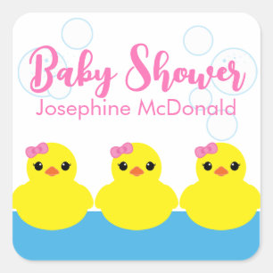 Sticker Carré Faveur de fête Bébé fille Canard en Caoutchouc