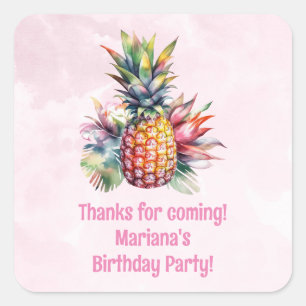 Sticker Carré Faveur de fête d'anniversaire d'été Aloha Ananas