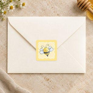 Sticker Carré Faveur de fête d'anniversaire jaune abeille bourdo