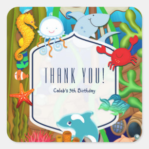 Sticker Carré Faveur de fête d'anniversaire pour enfants sous la