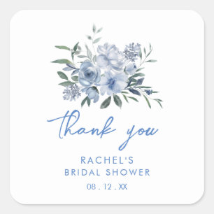 Sticker Carré Faveur de Fête de Mariage Florale Bleu Poussiéreux