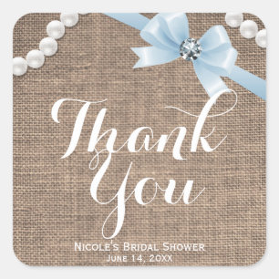 Sticker Carré Faveur de fête Glamour Burlap & Pearls Bleu