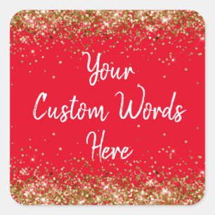 Sticker Carré Faveur de fête personnalisée Anniversaire Rouge Or