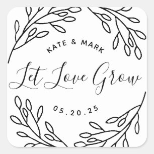 Sticker Carré Faveur de mariage Botanical Let Love Grow sachet d