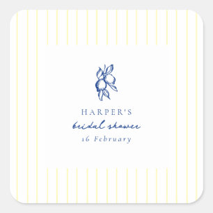 Sticker Carré Faveur de mariage Simple Bleu et Jaune Citron