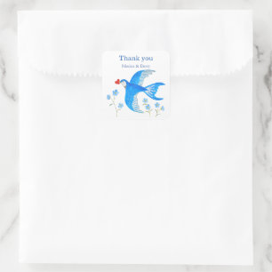 Sticker Carré Faveur de parti personnalisée Oiseau bleu portant