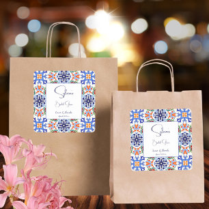 Sticker Carré Faveur de shower de mariage en carreaux colorés bl