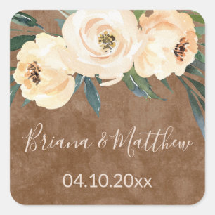 Sticker Carré Faveurs de mariage Floral Beige Blush