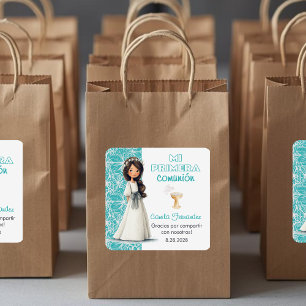 Sticker Carré Faveurs et Cadeaux Jolie Fille Première Communion