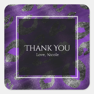 Sticker Carré Favori de fête à motif glamour léopard violet