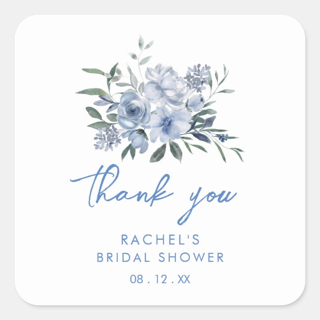 Sticker Carré Favori de mariage Floral Dusty Blue (Devant)