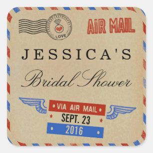 Sticker Carré Favoriser la Fête des mariées vintage Airmail