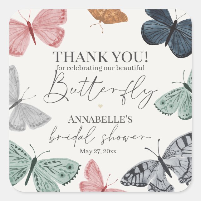 Sticker Carré Favour de dessert pour la fête de mariage papillon (Devant)