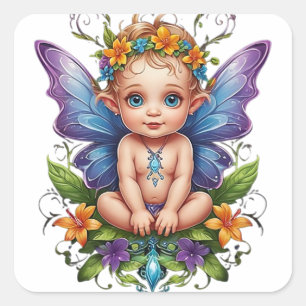 Sticker Carré Fée Bébé Mignonne