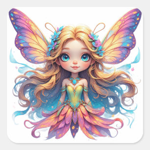 Sticker Carré Fée de fantasy enchanteresse avec des ailes coloré