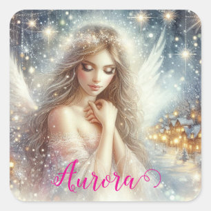 Sticker Carré Fée de neige éthérée aquarelle festive féminine