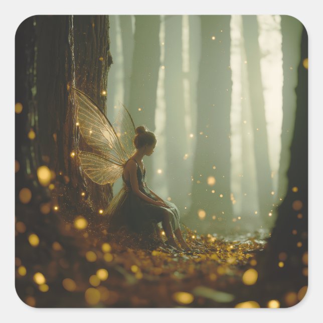 Sticker Carré Fée magique Enchantée Forêt automne automne Pixie  (Devant)