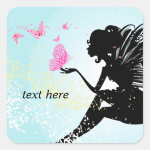 Sticker Carré féerie, fée papillon