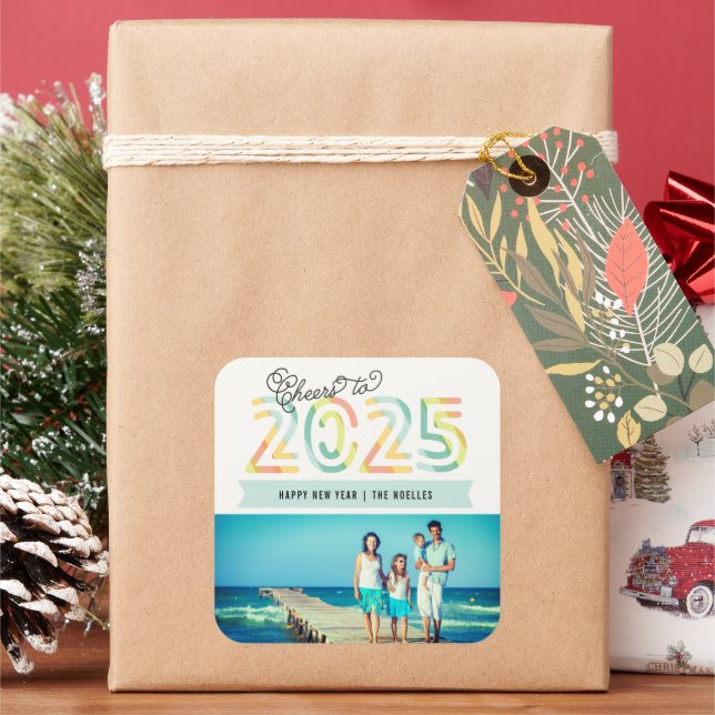 Sticker Carré Félicitations à 2025 Rayures d'agrumes Bonne Année (vacances)