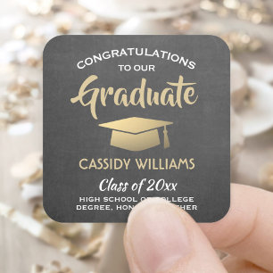 Sticker Carré Félicitations Chalkboard Black & Gold Graduation
