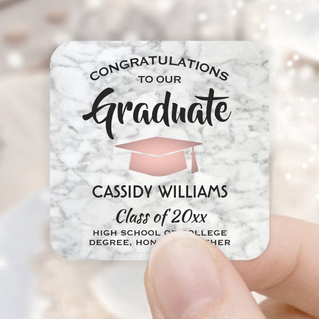 Sticker Carré Félicitations Marble et Pink Trendy Graduation (Créateur téléchargé)