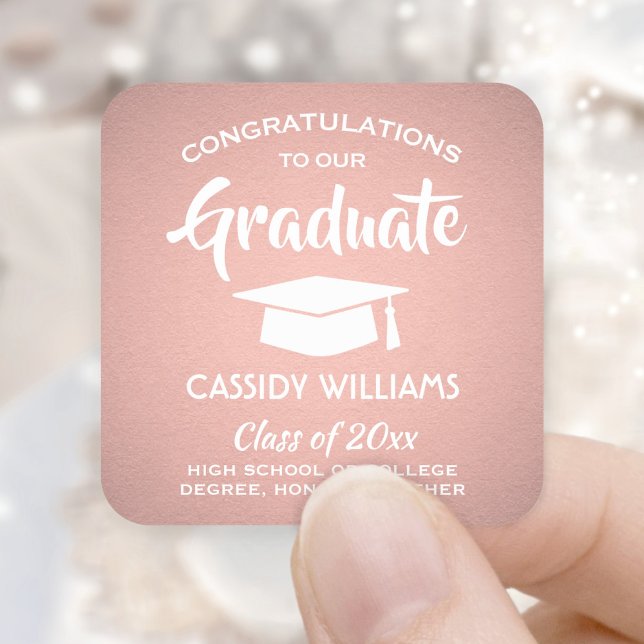 Sticker Carré Félicitations Pink Rose Gold Graduation Moderne (Créateur téléchargé)