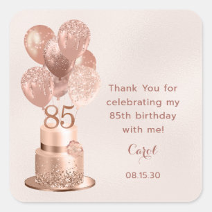 Sticker Carré Félicitations pour le gâteau rose gold pour 85e an