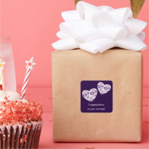 Sticker Carré Félicitations Simple Deux Coeurs À Votre Mariage