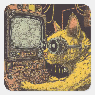 Sticker Carré Feline Future : Imaginaire de chat Cyberpunk