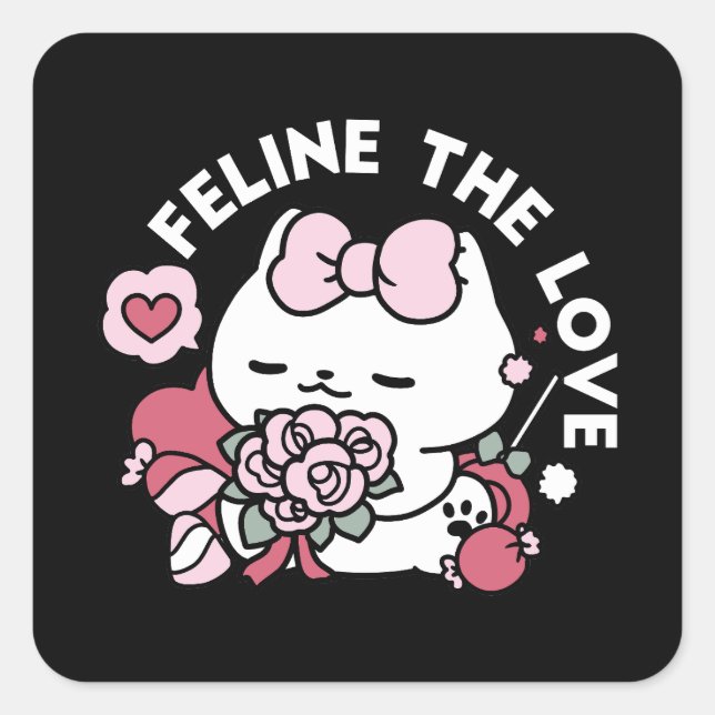 Sticker Carré Feline the Love - Design de chat de la belle Valen (Devant)