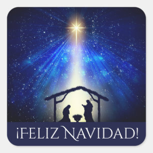 Sticker Carré Feliz Navidad Blue Nativité Star de Noël