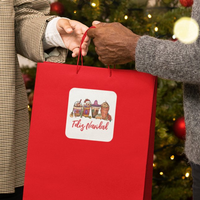 Sticker Carré Feliz Navidad Cactus Noël Boissons Café (Créateur téléchargé)