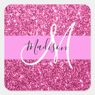 Sticker Carré Féminin et glamour rose paillettes pailletées mono