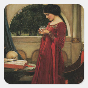 Sticker Carré Femme à la boule de cristal, peinture de Waterhous