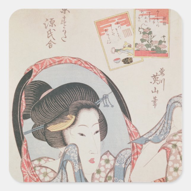 Sticker Carré Femme à son miroir, publié c.1830 (Devant)
