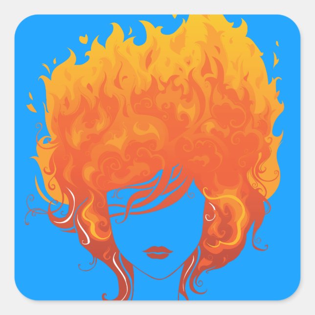 Sticker Carré Femme à tête rouge, cheveux à feu rouge (Devant)