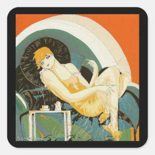 Sticker Carré Femme Art Déco vintage sur canapé, Chompre