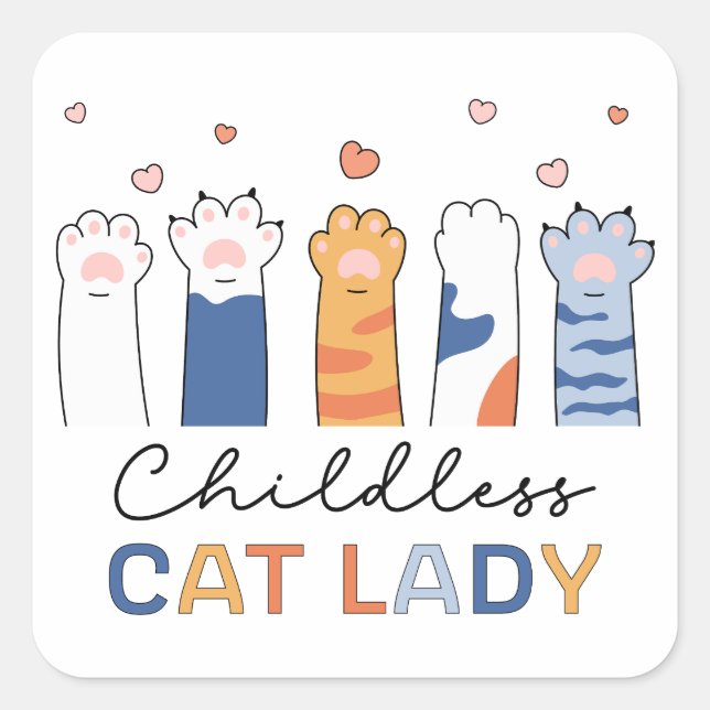 Sticker Carré Femme au chat sans enfant votant Kamala Harris Pré (Devant)