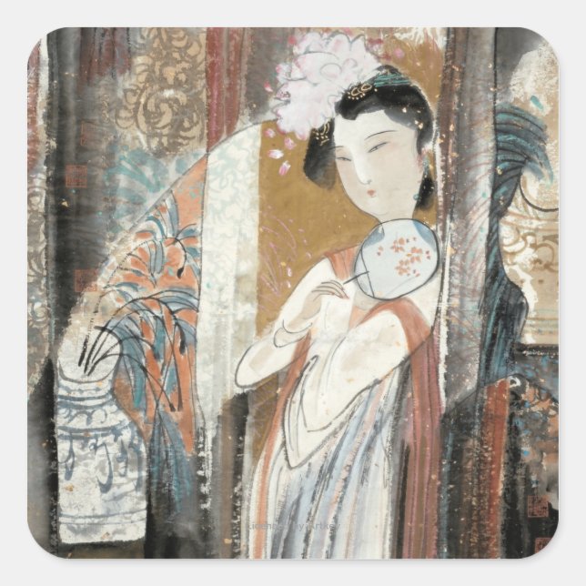 Sticker Carré Femme avec Coiffure Florale (Devant)